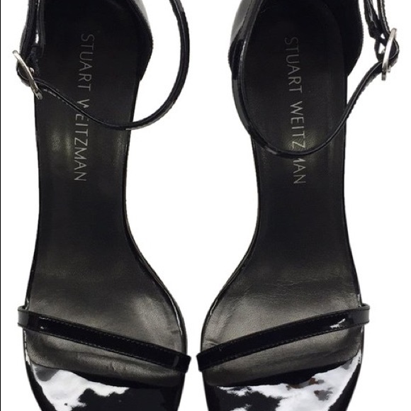 Stuart weitzman black nudistsong ankle strap patent leather heel pumps 7m - Picture 7 of 7